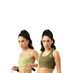 Kotty Light Green & Olive Logo Print Sports Bra (Pack of 2)-picture-29