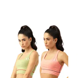 Kotty Light Green & Peach Logo Print Sports Bra (Pack of 2)-picture-48