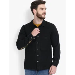 Kotty Men Black Solid Lightweight Denim Jacket-picture-19