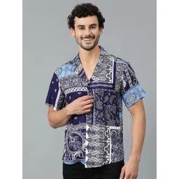 Kotty Men Cuban Collar Ethnic Motifs Printed Casual Shirt-picture-28
