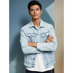 Kotty Men Spread Collar Solid Denim Jacket-picture-30