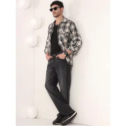 Kotty Men Stylish Checked Bomber Shacket-picture-56