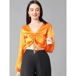 Kotty Puff Sleeve Satin Crop Top-picture-29
