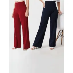 Kotty Red & Navy Straight Fit High Rise Trousers (Pack Of 2)-picture-27