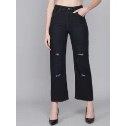 Kotty Women Black Flared High-Rise Mildly Distressed Jeans-picture-18