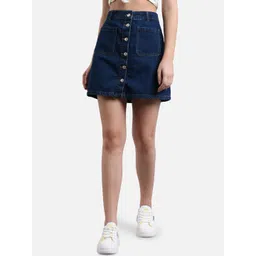 Kotty Women Blue Solid Denim A-Line Mini Skirt-picture-34