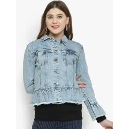 Kotty Women Blue Solid Denim Jacket-picture-36