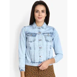 Kotty Women Blue Solid Denim Jacket image 1