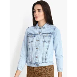Kotty Women Blue Solid Denim Jacket image 4