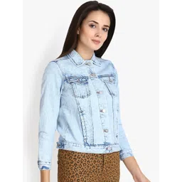 Kotty Women Blue Solid Denim Jacket image 3