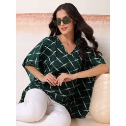 Kotty Women Checked Batwing Sleeve Satin Kaftan Top-picture-14