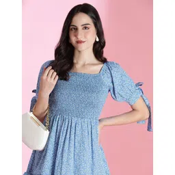 Kotty Women Floral Printed Puff Sleeve Fit & Flare Dress-picture-40