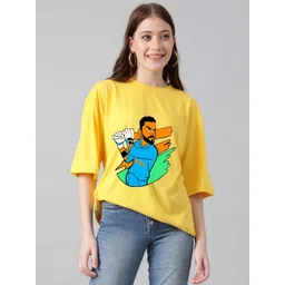 Kotty Women Graphic Printed Round Neck Cotton Oversized T-shirt-picture-33