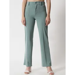 Kotty Women Green Relaxed Straight Fit High-Rise Easy Wash Trousers-picture-16