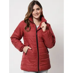 Kotty Women Maroon Longline Padded Jacket-picture-14