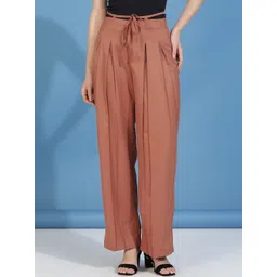 Kotty Women Relaxed Straight Fit High-Rise Easy Wash Pleated Trousers-picture-39