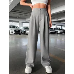 Kotty Women Relaxed Straight Leg Fit High-Rise Easy Wash Parallel Trousers-picture-40