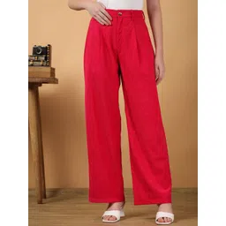 Kotty Women Relaxed Straight Leg Straight Fit High-Rise Easy Wash Corduroy Pleated Trousers-picture-34