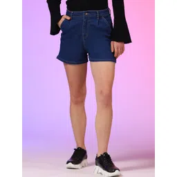Kotty Women Solid High-Rise Cotton Denim Shorts-picture-21