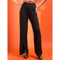 Kotty Women Solid Relaxed Straight Fit Mid-Rise Regular Trousers-picture-25