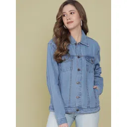 Kotty Women Spread Collar Solid Cotton Casual Denim Jacket-picture-30