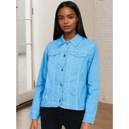 Kotty Women Spread Collar Solid Denim Jacket-picture-24