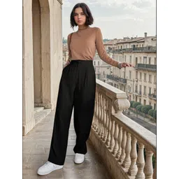 kotty Women Straight Fit Black Viscose Rayon Trousers-picture-12