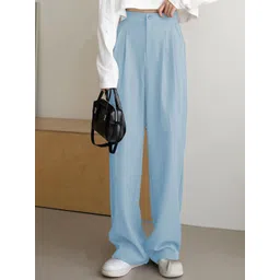 Kotty Women Straight Fit High-Rise Easy Wash Pleated Formal Trousers-picture-26