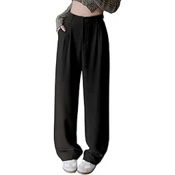 kotty Women’s Baggy Formal Black Pants | Elegant Straight Fit Trousers for Office & Casual Wear | Trendy High Waist Bottoms-picture-16