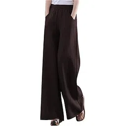 kotty Women's Crumble Fabric High Waist Drawstring Wide Leg Trousers with Pockets-picture-36