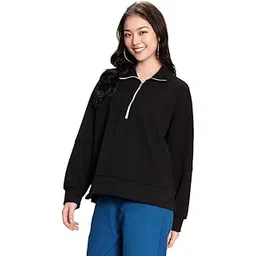 kotty Women's High Neck Sweatshirt with Side Slit and Relaxed Silhouette-picture-12