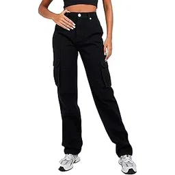 kotty Women's Regular High Rise Black Cargo Jeans-picture-20