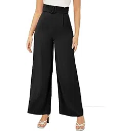 kotty Women's Solid High Rise Relaxed Fit Trouser-picture-19