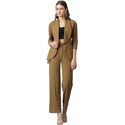 kotty Women's Solid Relaxed Fit 3/4 Sleeve Co-ord Blazer and Trouser Set.-picture-29