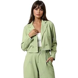 kotty Women's Solid Single Breasted Casual Blazer Light Green-picture-36