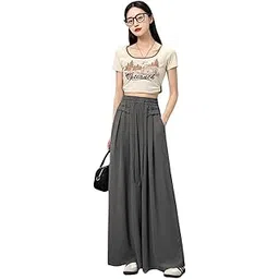 kotty Women's Solid|Drawsting|Front Pocket|Wide Leg Style|High Rise|Casual Pant-picture-23