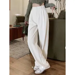 kotty Women Relaxed White Cotton Blend Trousers image 2
