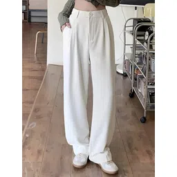 kotty Women Relaxed White Cotton Blend Trousers image 1