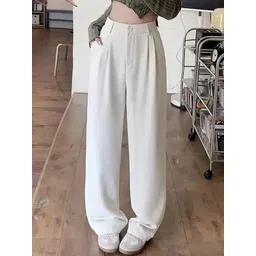 kotty Women Relaxed White Cotton Blend Trousers image 4