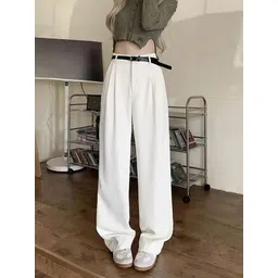 kotty Women Relaxed White Cotton Blend Trousers image 3