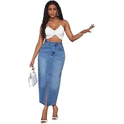 kotty Women's Solid Blue Beret Maxi Skirt image 1