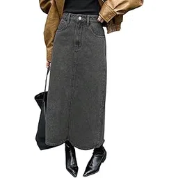 Women's Solid Carbon Grey Maxi Skirt-image-38