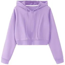 koverify Plain Chain Hooded Crop Zipper Hoodie for Women-picture-50