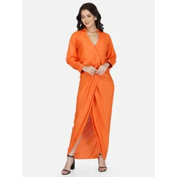 KOVET Orange Solid Wrap Midi Dress-picture-12