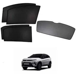 Kozdiko 5 Pcs Polyester Black Non Magnetic Window &a; Rear Sun Shades Set for Tata Nexon Facelift 2023-Present-image-6