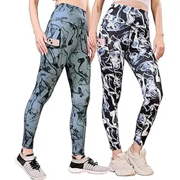 kp designer High-Waisted Yoga Leggings with Phone Pocket, Gym Wortout Pant, Track Pant, Smoke Print Pattern, Pack of 2-picture-55