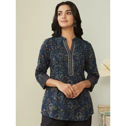 KPF Women Floral Printed Mandarin Collar Ethnic Cotton Top-picture-35