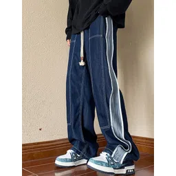 KPOP Men Colourblocked Printed Mid-Rise Relaxed Trousers-picture-27