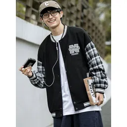 KPOP Men Colourblocked Varsity Jacket with Embroidered-picture-33