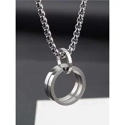 KPOP Men Stainless Steel Silver-Plated Circular Pendant With Chain-picture-25